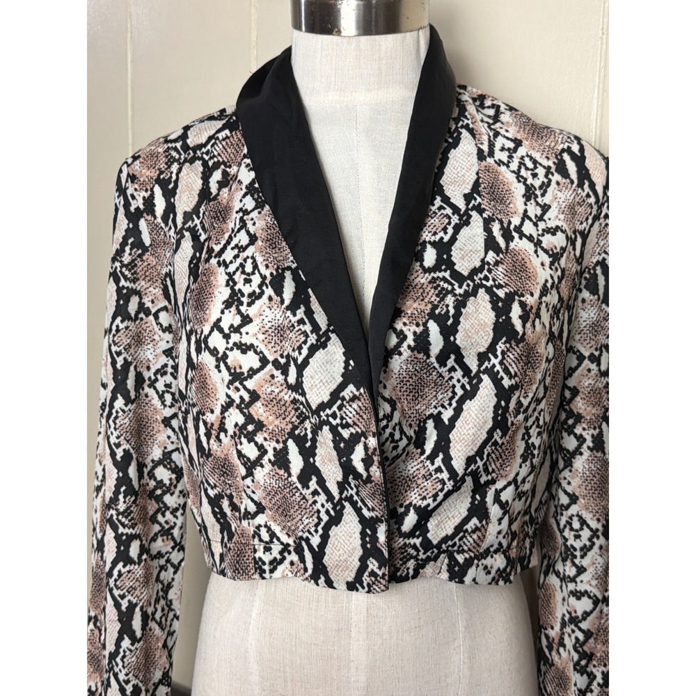 Naked Wardrobe Womens S Cropped Blazer Snakeskin Print Excellent Shawl Collar